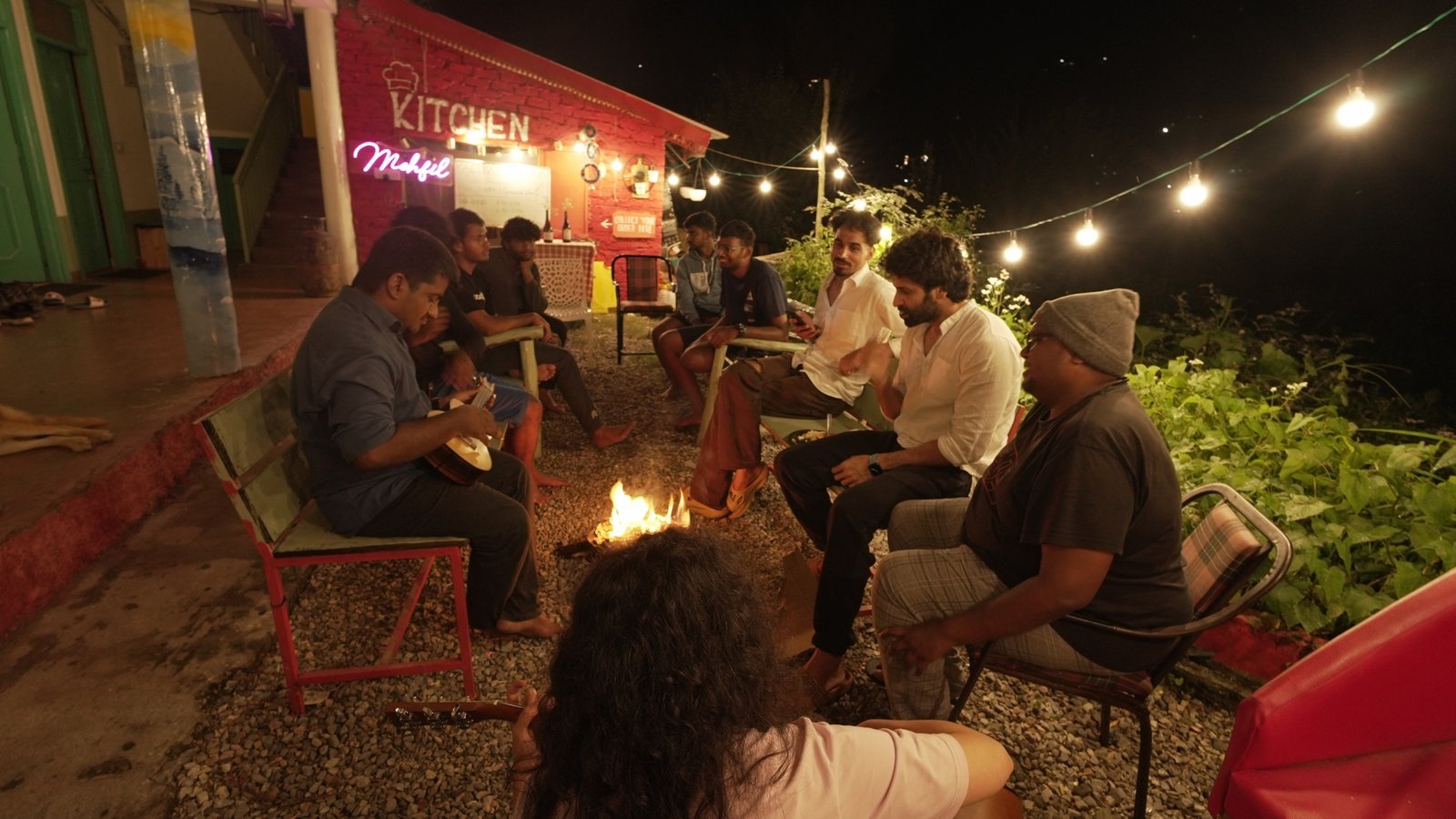Safar bonfire group beside the property kitchen