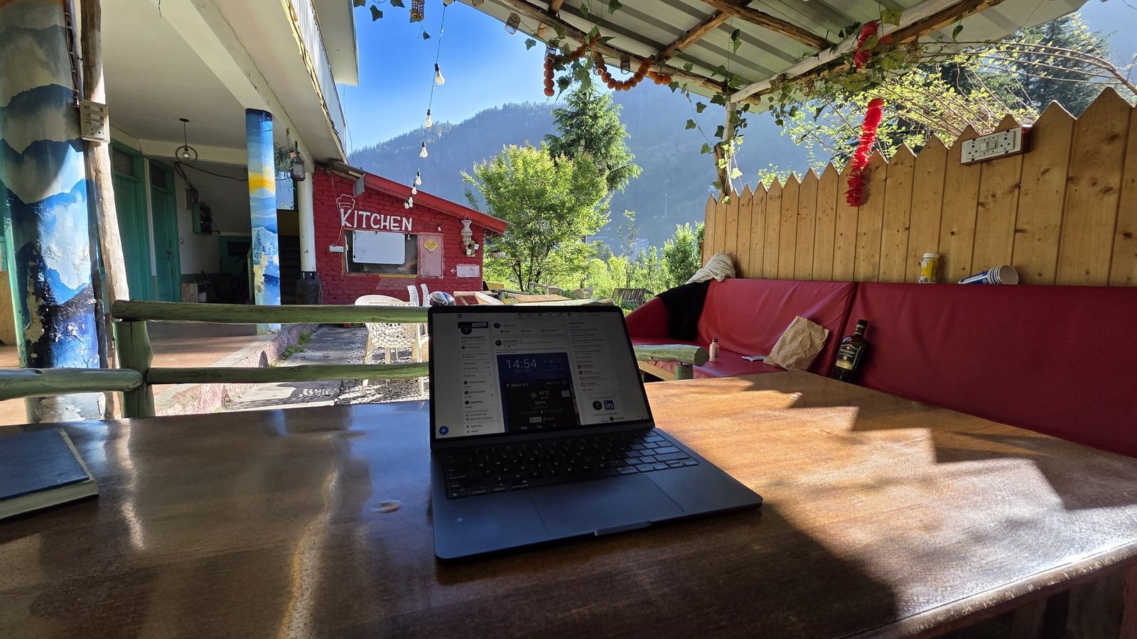 Laptop on a table in Safar's café area