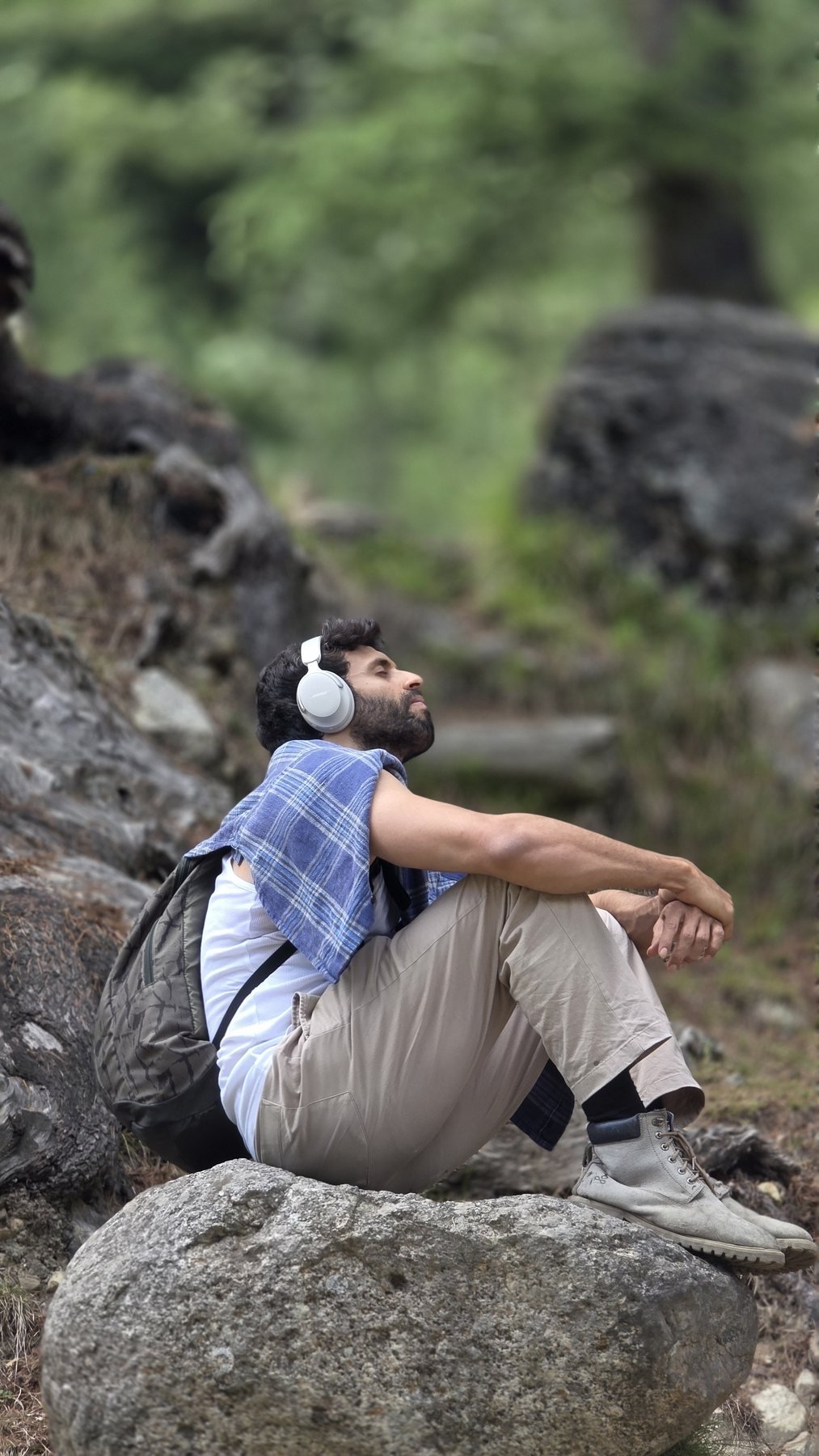 Traveller pausing on a forest route