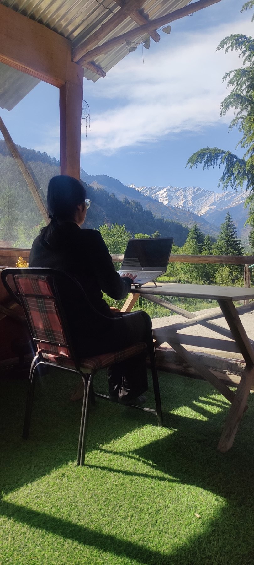 Laptop facing the valley from Safar